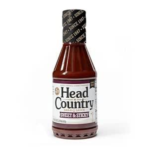 Head Country Bar-B-Q Sauce, Sweet & Sticky | Gluten Free BBQ Sauce With No Allergens Or Preservatives | Sweet & Robust Championship Barbecue Sauce Great on Beef, Pork & Chicken | 20 Ounce, Pack of 1
