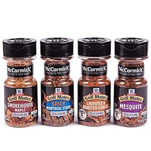 McCormick Grill Mates Unique Blends Grilling Variety Pack (Chipotle & Roasted Garlic, Mesquite, Spicy Montreal Steak, Smokehouse Maple), 4 Count