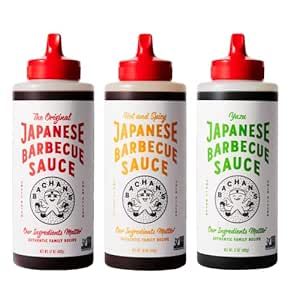 Bachan's Variety Pack Japanese Barbecue Sauce, (1) Original Hot and Spicy Yuzu, BBQ Sauce for Wings, Chicken, Beef, Pork, Seafood, Noodles, More. Non GMO, No Preservatives, Vegan, BPA free