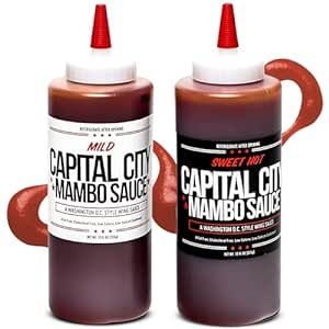 Capital City Mambo Sauce - Variety 2 Pack - Sweet Hot & Mild | Washington DC Wing Sauces | Perfect Condiment Topping for Wings, Chicken, Pork, Beef, Seafood, Burgers, Rice or Noodles | 12 fl oz Bottles (2 Pack)