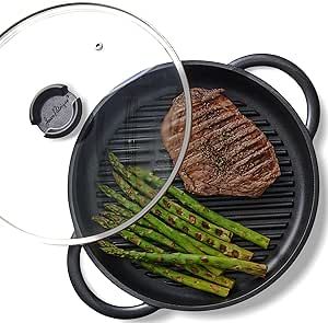 The Whatever Pan Cast Aluminum Griddle Pan for Stove Top - Lighter than Cast Iron Skillet Pancake Griddle with Lid - Nonstick Stove Top Grill 10.6" Diameter by Jean Patrique